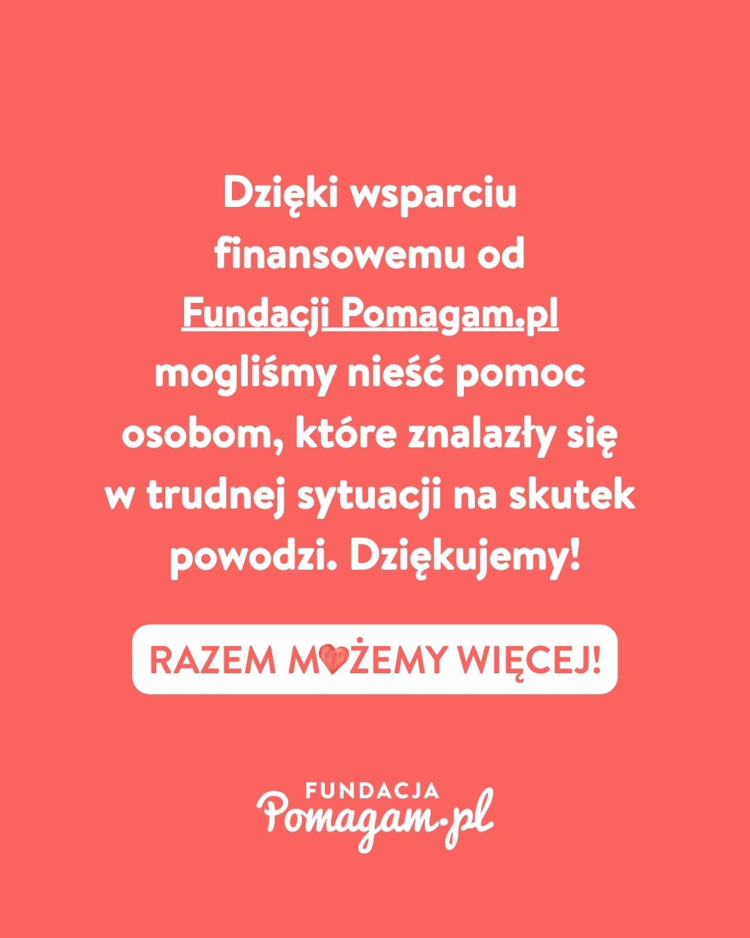 Podziękowania dla Fundacji Pomagam.PL
